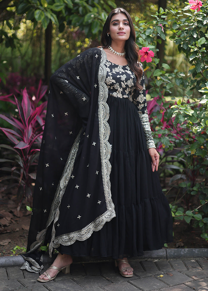 Black Readymade Viscose Dupatta Indian Dress