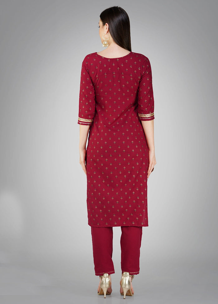 3 Pc Maroon Readymade Cotton Suit Set