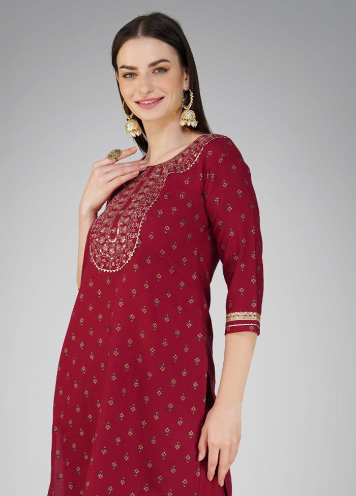 3 Pc Maroon Readymade Cotton Suit Set