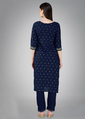 3 Pc Navy Blue Readymade Cotton Suit Set