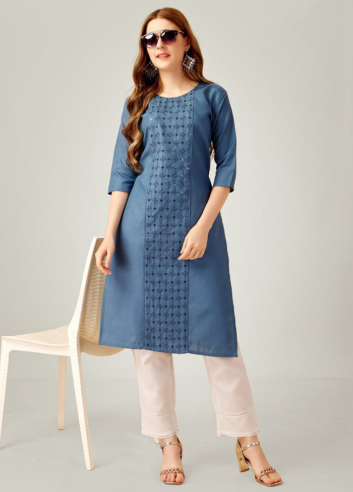 2 Pc Blue Readymade Cotton Kurti Set