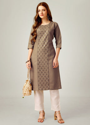 2 Pc Cream Readymade Cotton Kurti Set