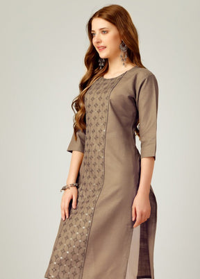 2 Pc Cream Readymade Cotton Kurti Set