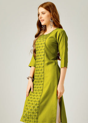 2 Pc Parrot Green Readymade Cotton Kurti Set