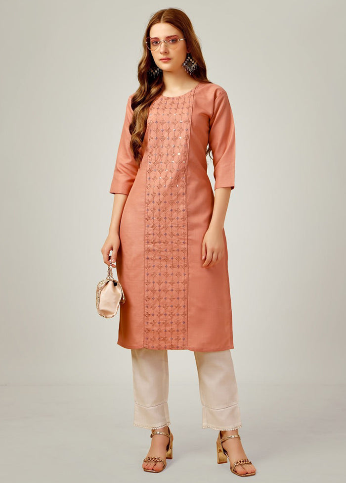 2 Pc Peach Readymade Cotton Kurti Set