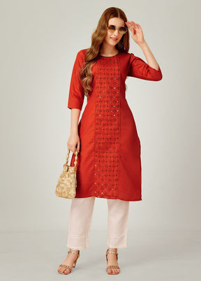 2 Pc Rust Readymade Cotton Kurti Set