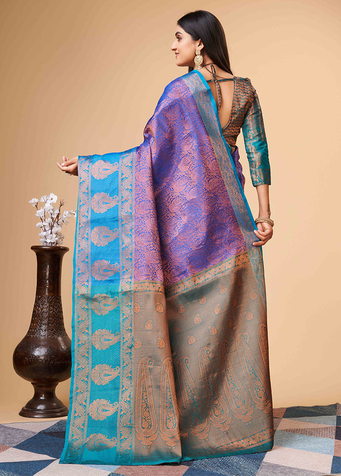 Blue Dupion Silk Saree With Blouse Piece - Indian Silk House Agencies