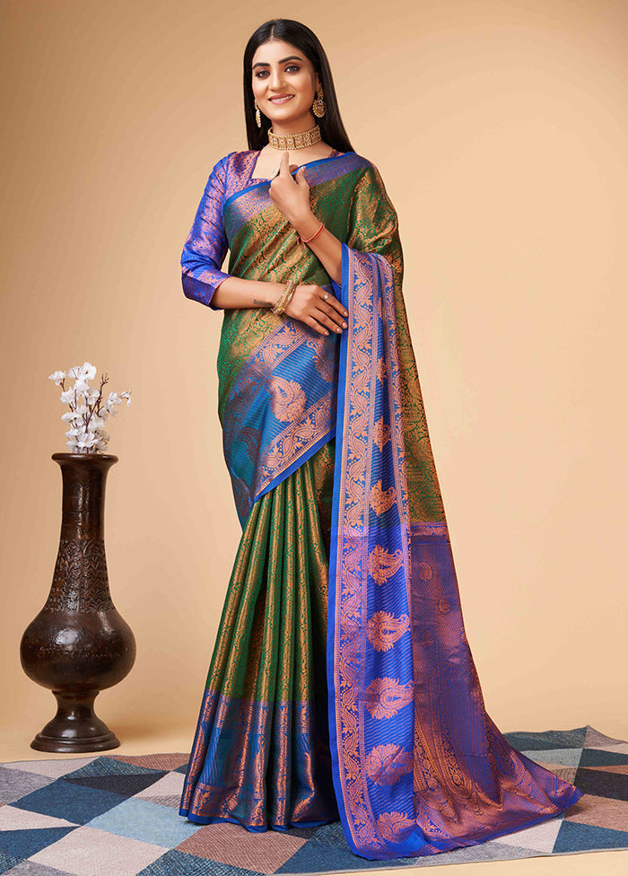 Green Dupion Silk Saree With Blouse Piece - Indian Silk House Agencies