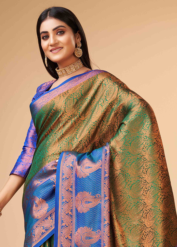 Green Dupion Silk Saree With Blouse Piece - Indian Silk House Agencies