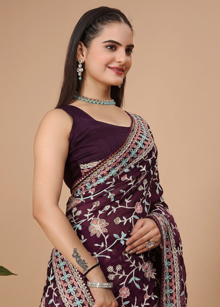 Purple Dupion Silk Saree With Blouse Piece