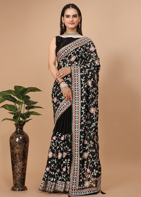 Black Dupion Silk Saree With Blouse Piece