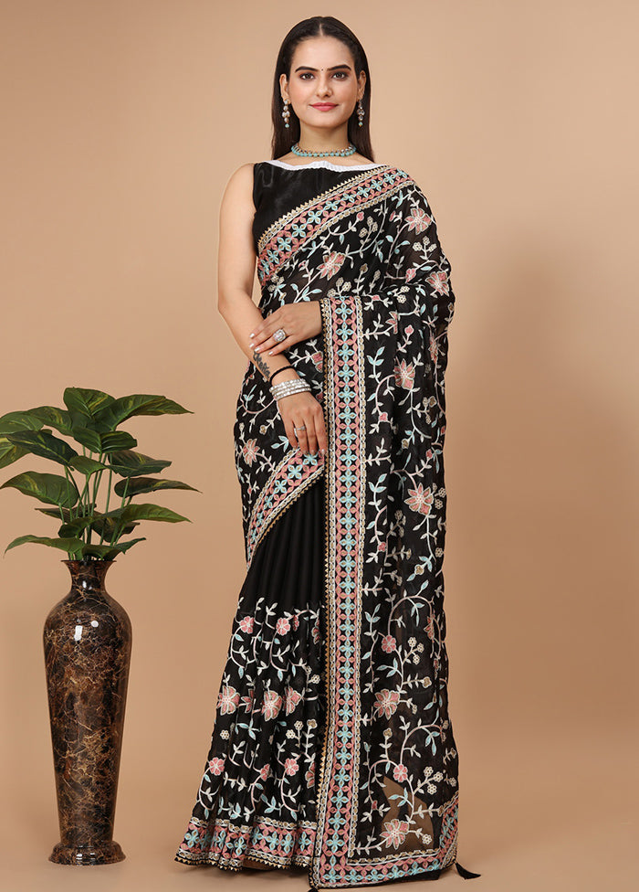 Black Dupion Silk Saree With Blouse Piece