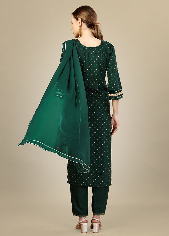 3 Pc Dark Green Readymade Silk Suit Set