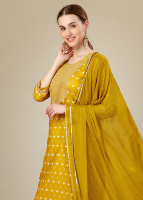 3 Pc Mustard Readymade Silk Suit Set