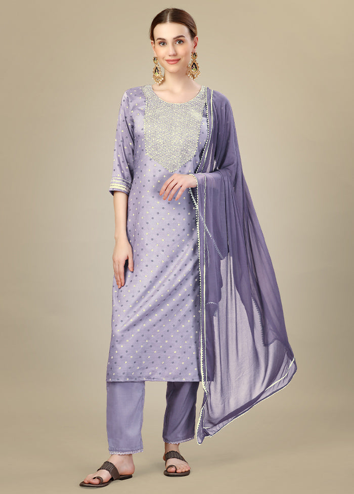 3 Pc Lavender Readymade Silk Suit Set