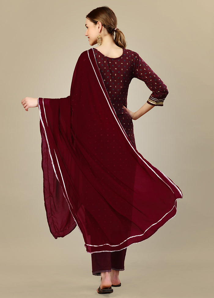 3 Pc Maroon Readymade Silk Suit Set