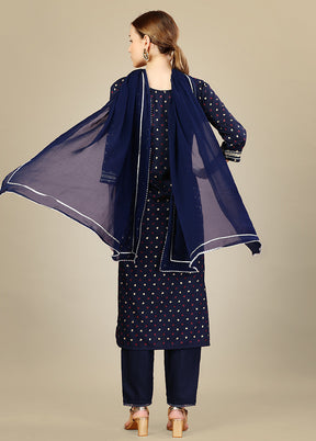 3 Pc Navy Blue Readymade Silk Suit Set