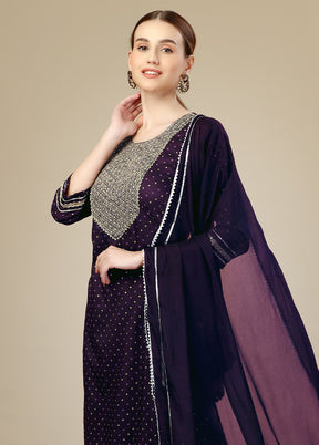 3 Pc Purple Readymade Silk Suit Set