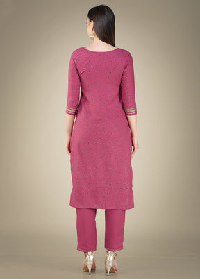 3 Pc Pink Readymade Cotton Suit Set