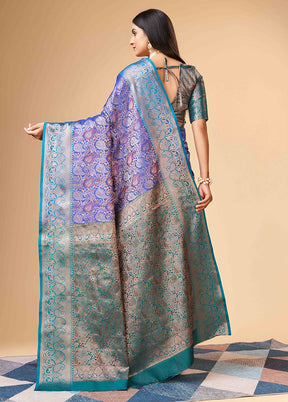 Blue Dupion Silk Saree With Blouse Piece - Indian Silk House Agencies