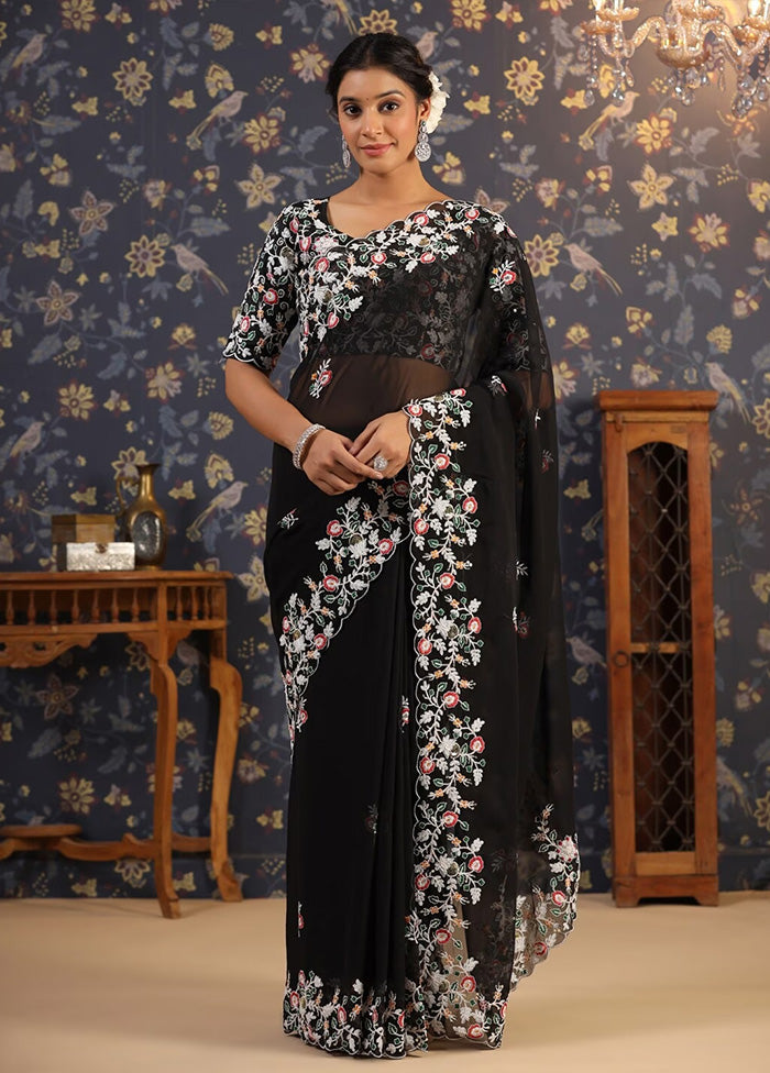 Black Georgette Saree With Blouse Piece - Indian Silk House Agencies