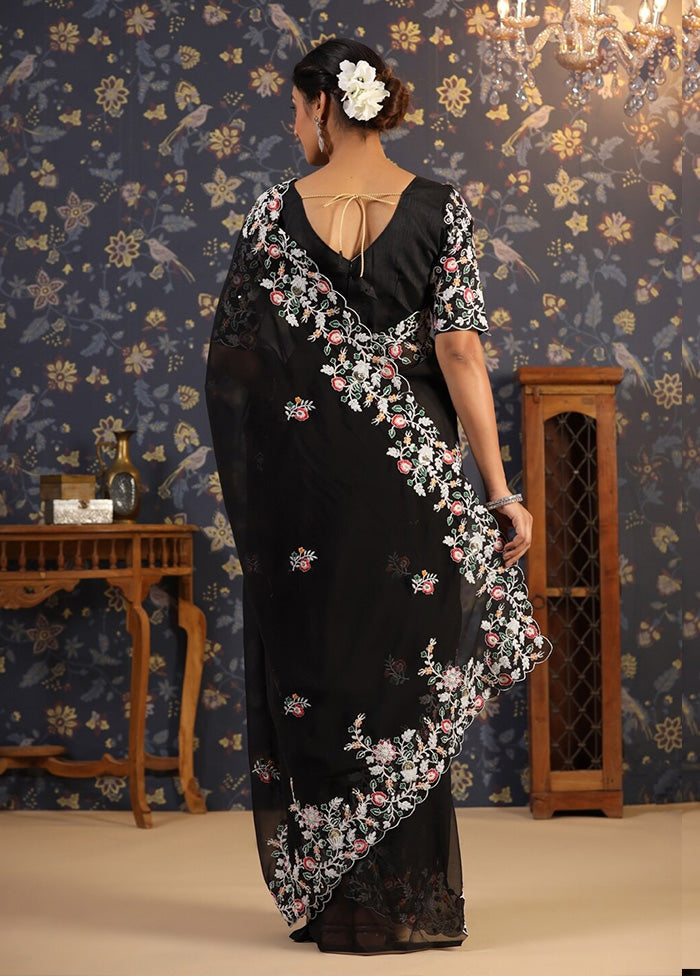 Black Georgette Saree With Blouse Piece - Indian Silk House Agencies