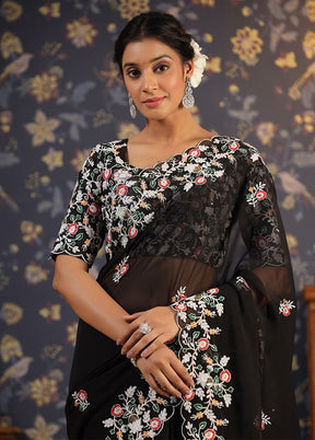 Black Georgette Saree With Blouse Piece - Indian Silk House Agencies