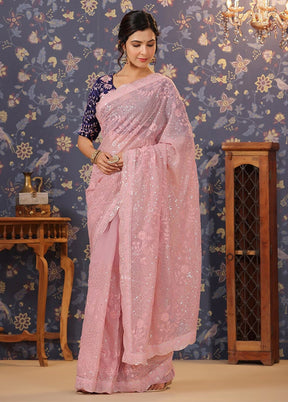 Light Pink Georgette Saree With Blouse Piece - Indian Silk House Agencies