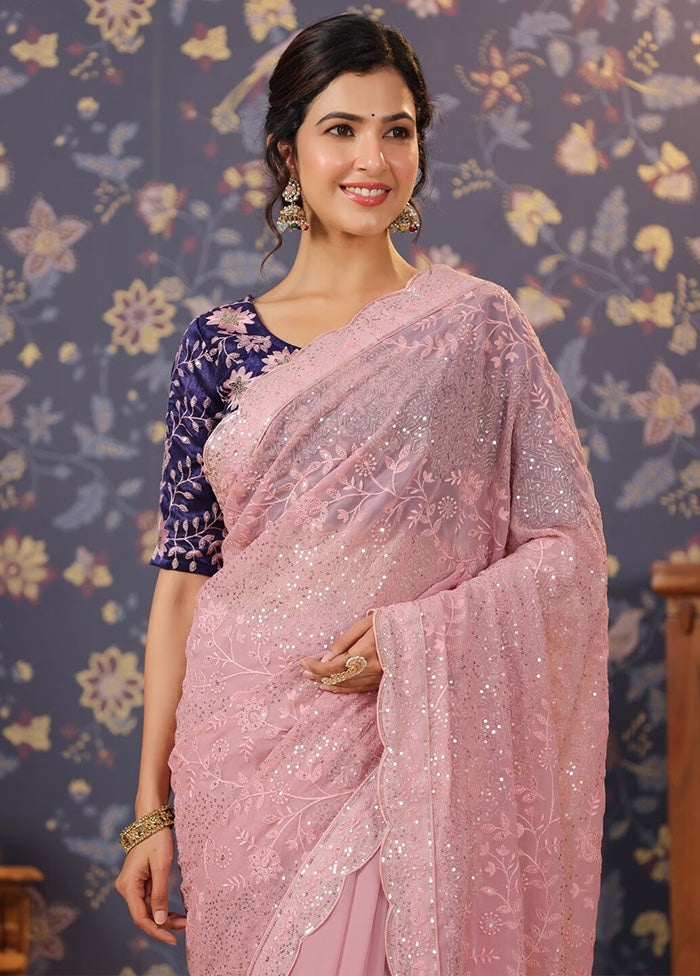 Light Pink Georgette Saree With Blouse Piece - Indian Silk House Agencies