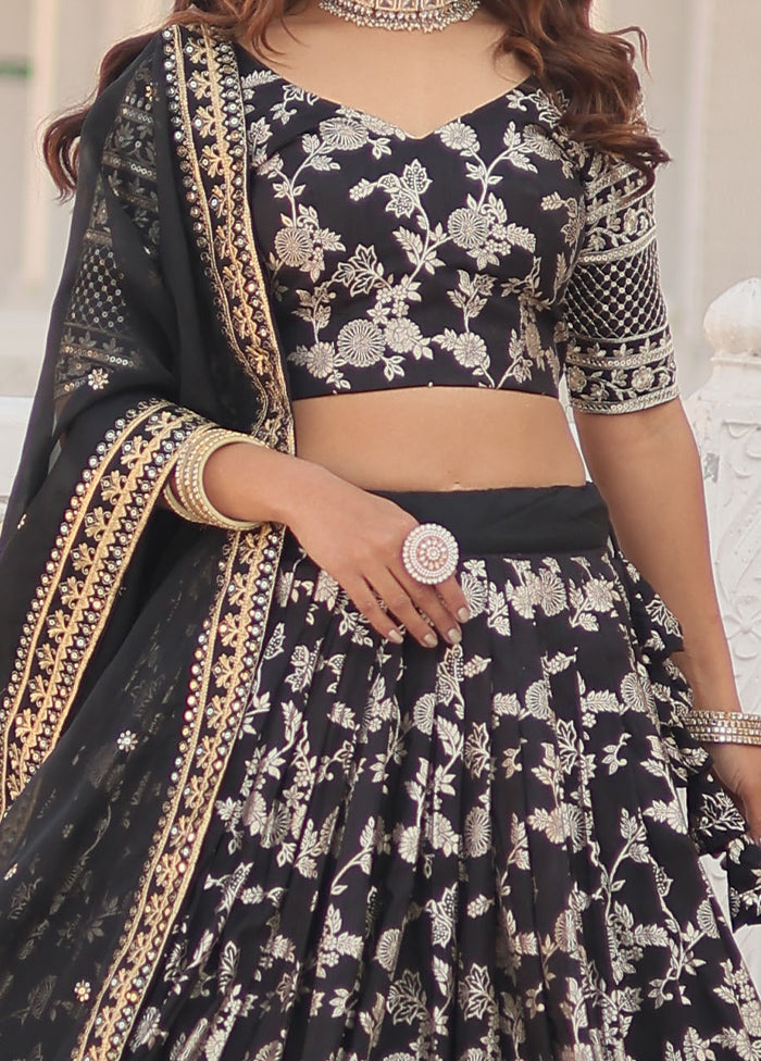 3 Pc Black Viscose Semi Stitched Lehenga Set