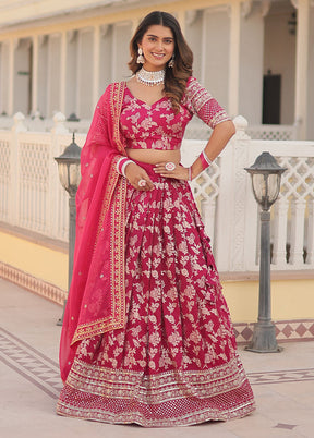 3 Pc Pink Viscose Semi Stitched Lehenga Set