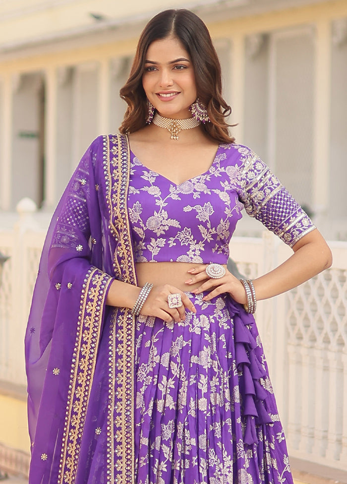 3 Pc Purple Viscose Semi Stitched Lehenga Set