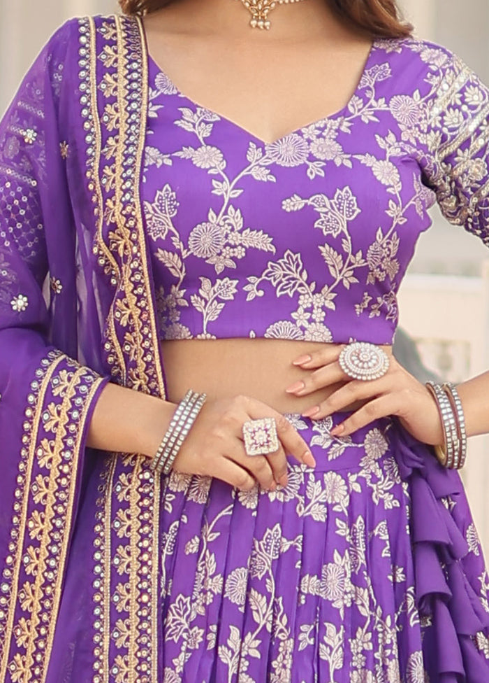 3 Pc Purple Viscose Semi Stitched Lehenga Set