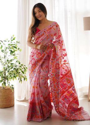 Pink Banarasi Silk Saree With Blouse Piece