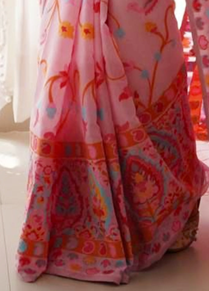 Pink Banarasi Silk Saree With Blouse Piece