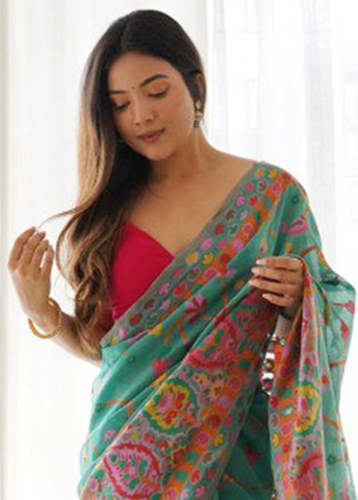 Multicolor Banarasi Silk Saree With Blouse Piece