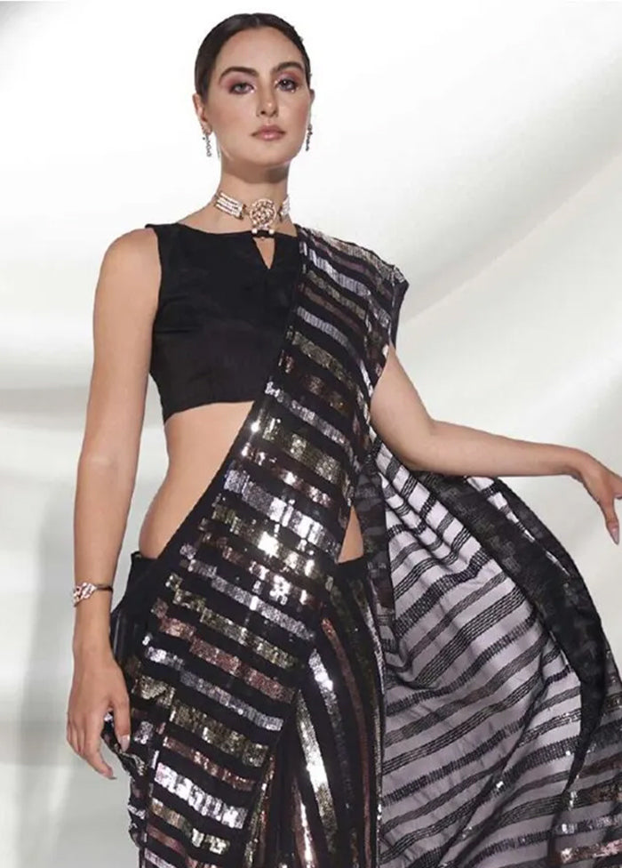 Black Georgette Saree With Blouse Piece - Indian Silk House Agencies