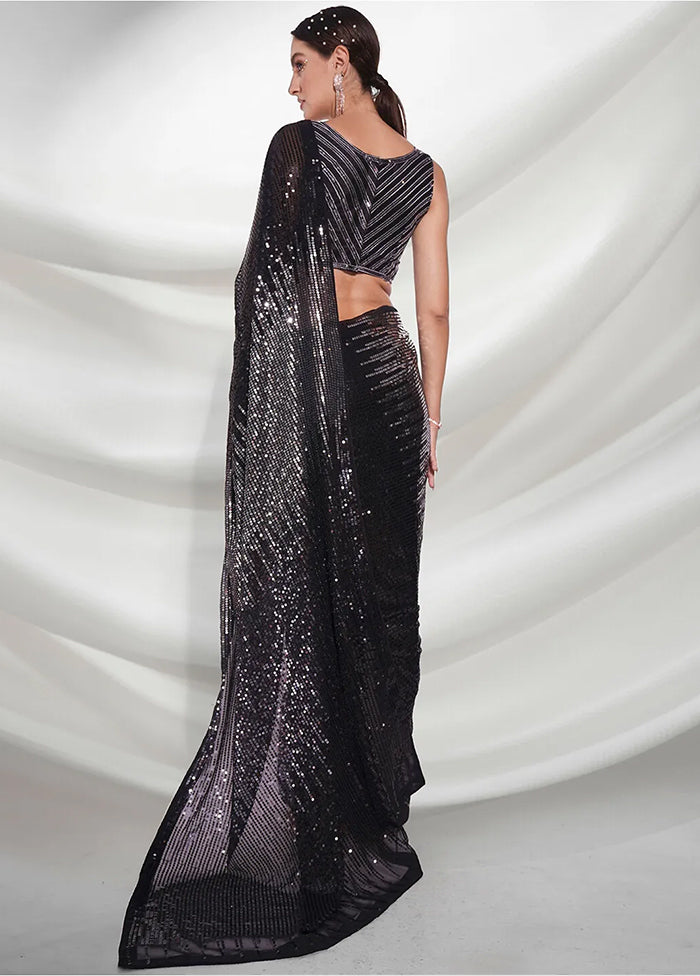 Black Georgette Saree With Blouse Piece - Indian Silk House Agencies