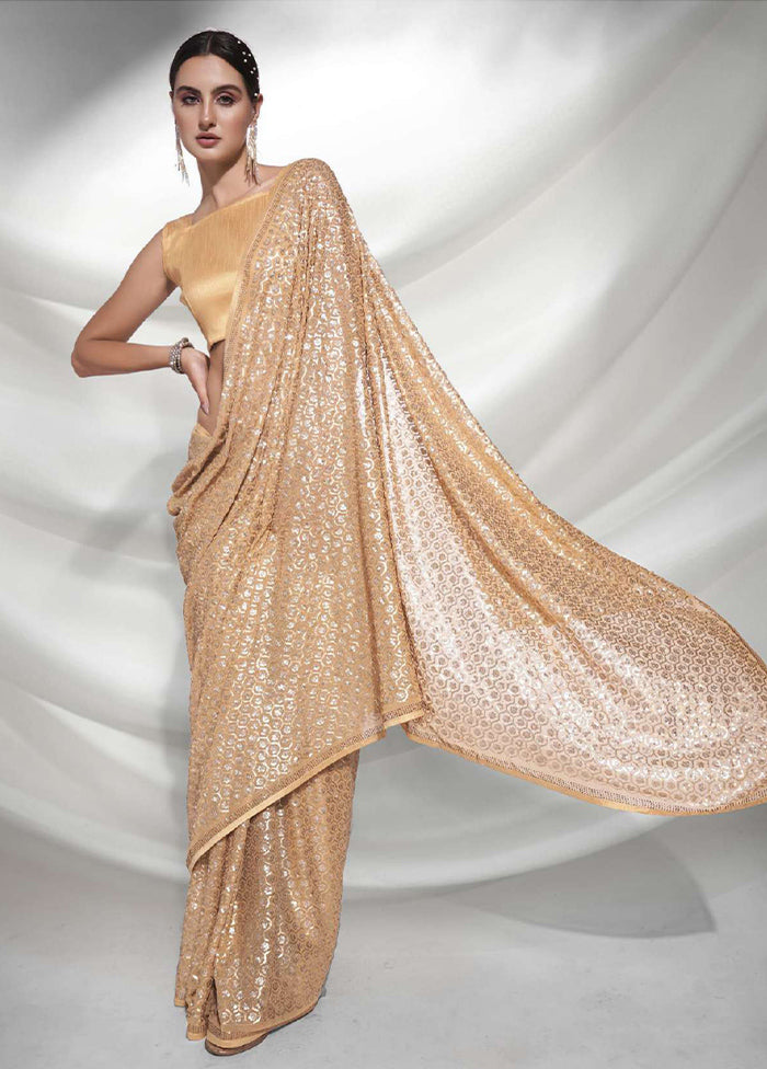 Golden Georgette Saree With Blouse Piece - Indian Silk House Agencies