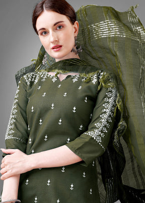 3 Pc Dark Green Readymade Cotton Suit Set