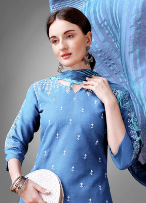 3 Pc Sky Blue Readymade Cotton Suit Set