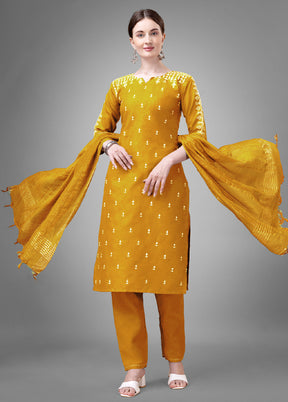 3 Pc Yellow Readymade Cotton Suit Set