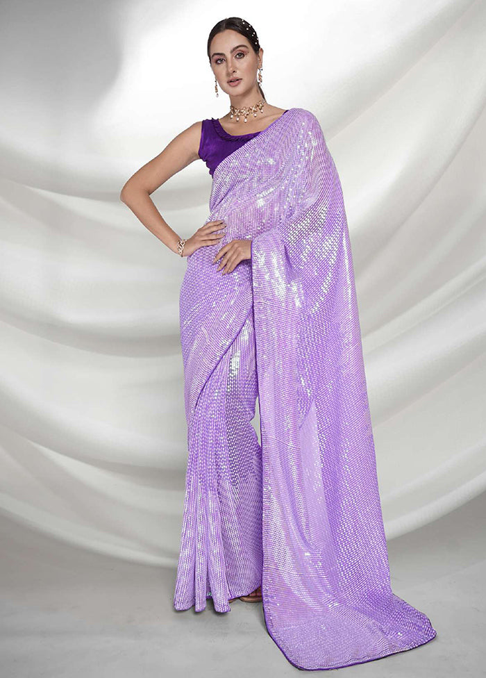 Lavender Georgette Saree With Blouse Piece - Indian Silk House Agencies