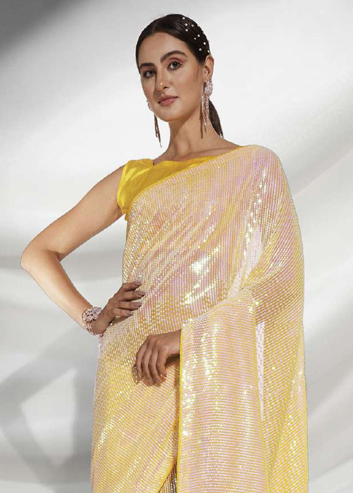 Yellow Georgette Saree With Blouse Piece - Indian Silk House Agencies