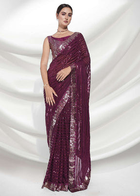 Maroon Georgette Saree With Blouse Piece - Indian Silk House Agencies