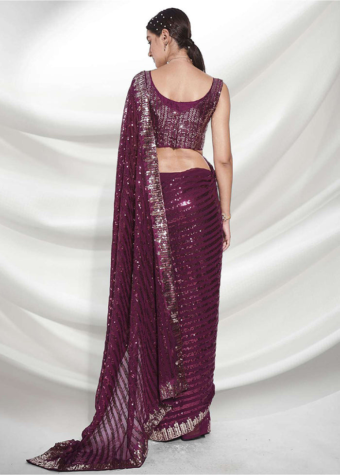 Maroon Georgette Saree With Blouse Piece - Indian Silk House Agencies