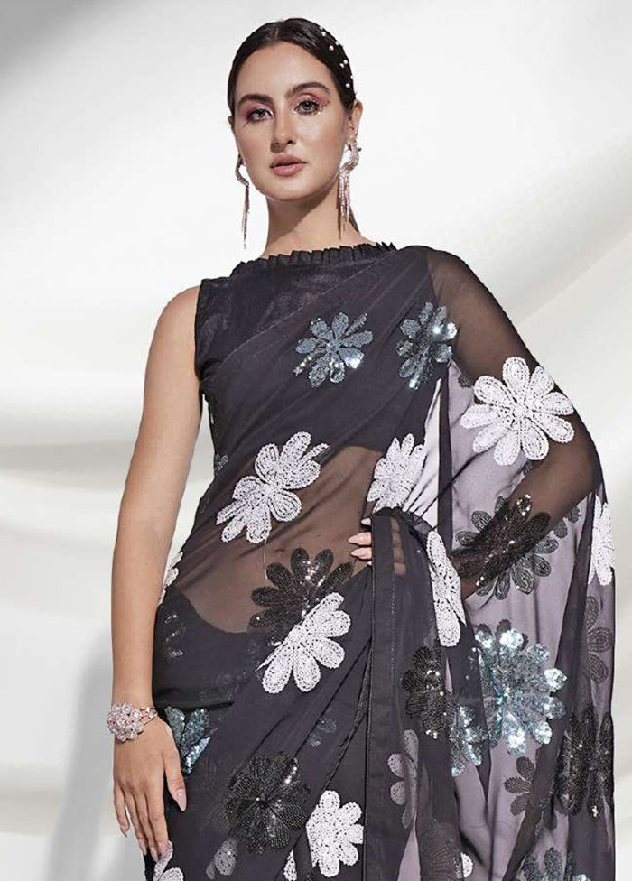 Black Georgette Saree With Blouse Piece - Indian Silk House Agencies