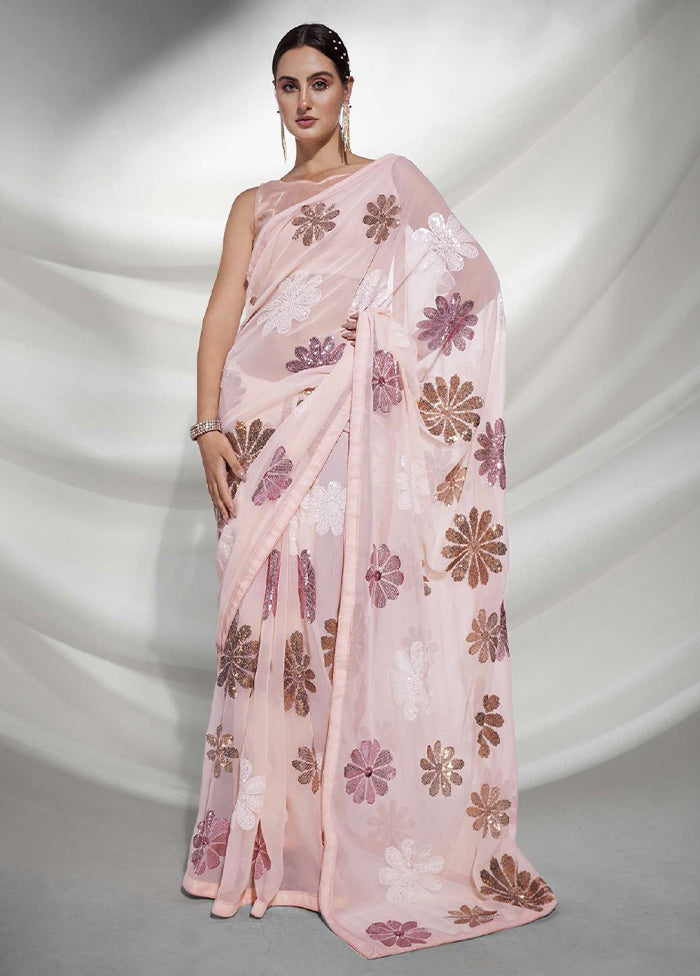 Peach Georgette Saree With Blouse Piece - Indian Silk House Agencies