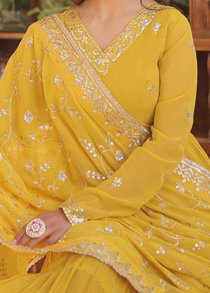 Yellow Readymade Georgette Dupatta Indian Dress