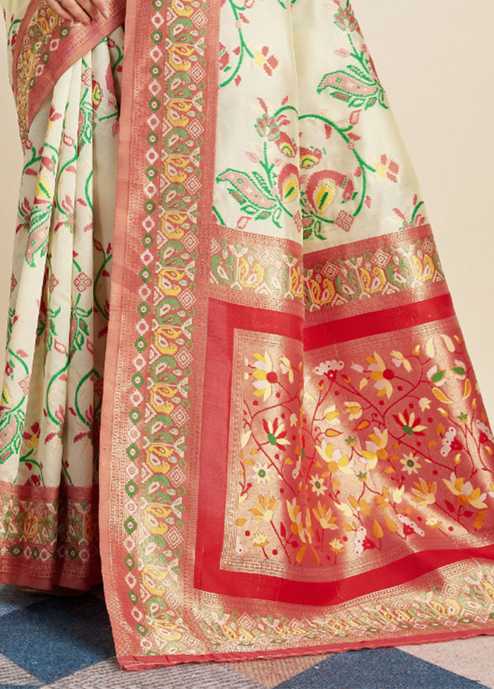 Cream Banarasi Silk Saree With Blouse Piece